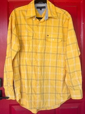Tommy Hilfiger Men's M Long Sleeve Button Up Shirt Work Office Yellow Profession